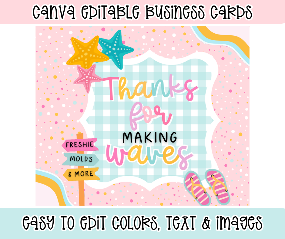 Coastal Canva Business Card Template | Editable Thank You Card | Freshie Small Business Insert | QR Code Social Media Card