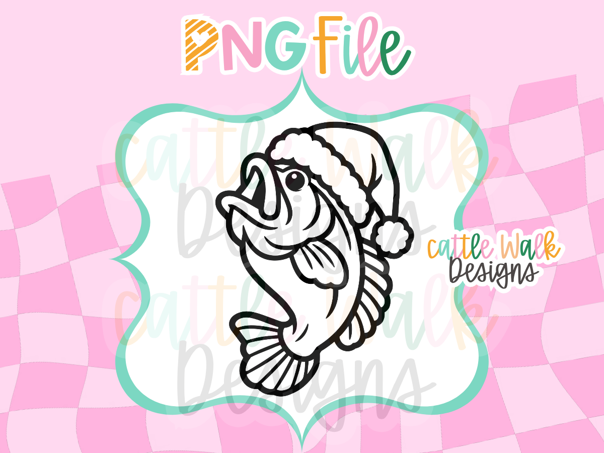 Christmas Bass Fish PNG | Santa Hat Fishing Freshie Design | Holiday PNG