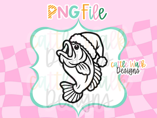 Christmas Bass Fish PNG | Santa Hat Fishing Freshie Design | Holiday PNG