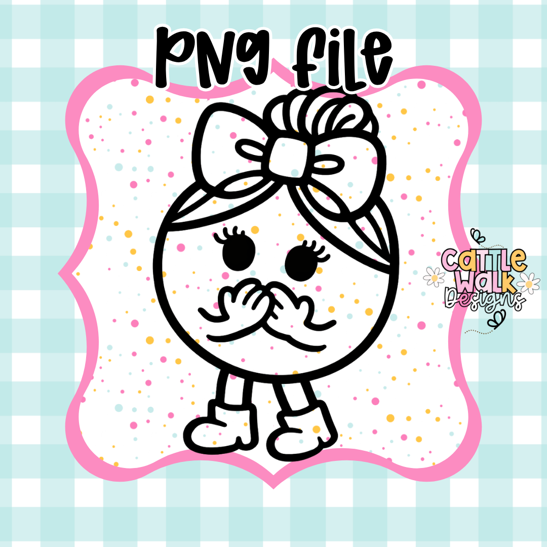 Little Miss Oops PNG | Cute Hands Over Mouth Girl | Funny Sassy Character | Freshie Mold PNG | Bold Outline CWD Style