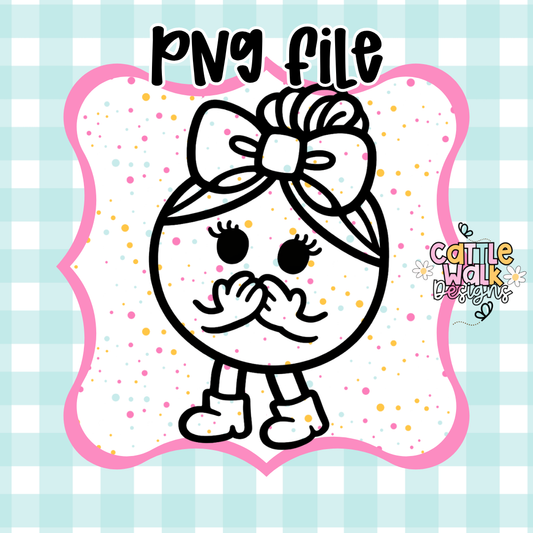 Little Miss Oops PNG | Cute Hands Over Mouth Girl | Funny Sassy Character | Freshie Mold PNG | Bold Outline CWD Style