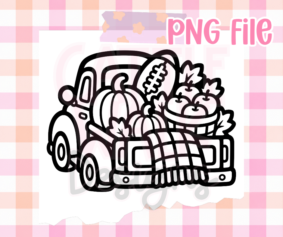 Fall Harvest Truck PNG | Apple Pumpkin Football Truck | Autumn Digital Download