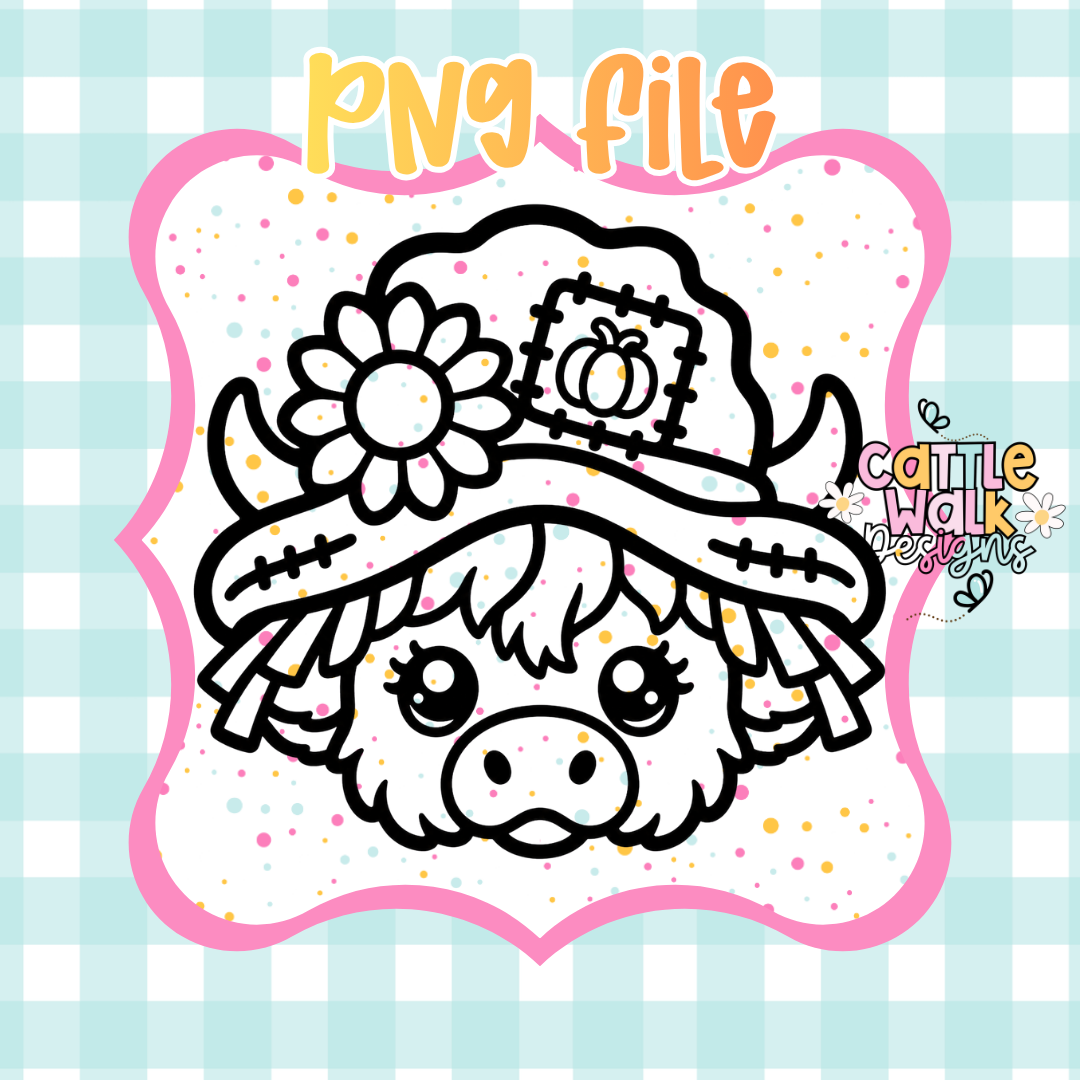 Scarecrow Highland Cow PNG | Fall Highland Cow PNG | Pumpkin Patch Cow PNG | Cute Autumn Cow | Digital Download