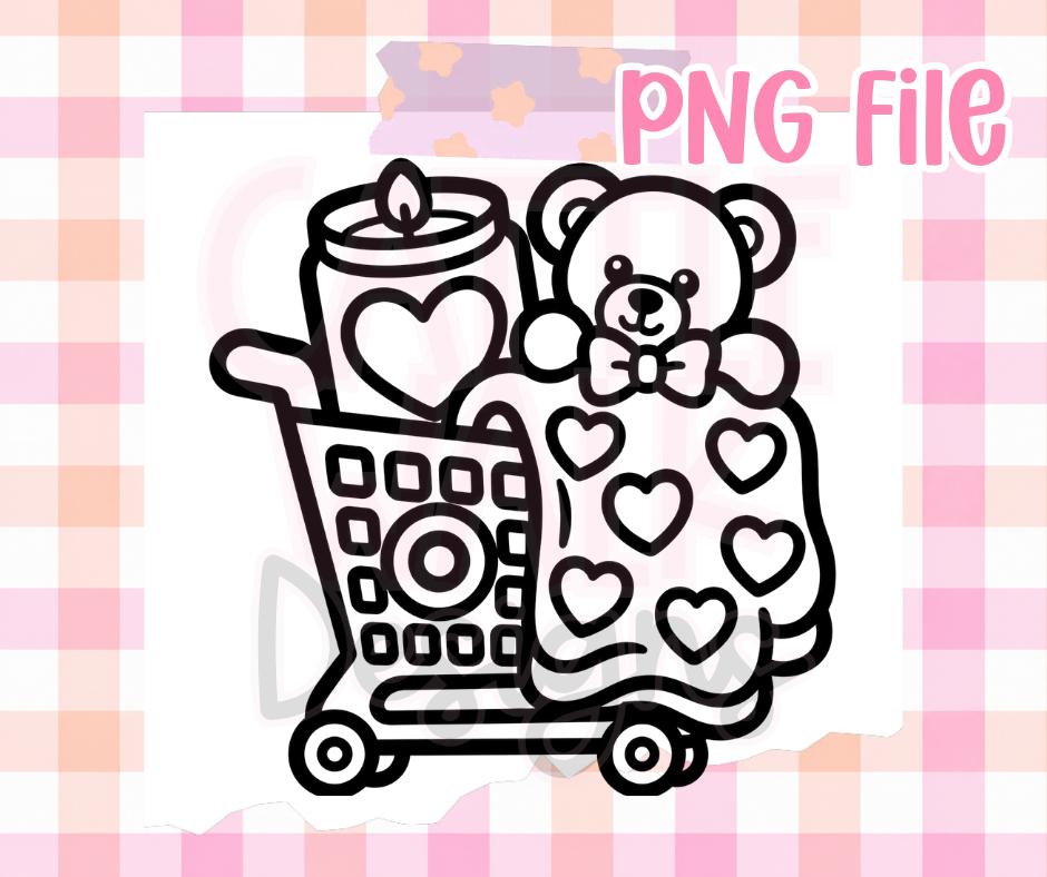 Valentine Shopping Cart PNG | Teddy Bear & Heart Blanket PNG