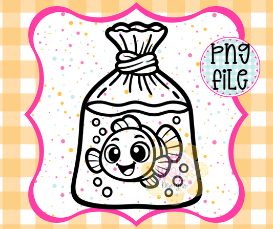 Fish in Bag PNG | Cute Fish Bag Outline | Kawaii Fish PNG | Freshie Design PNG