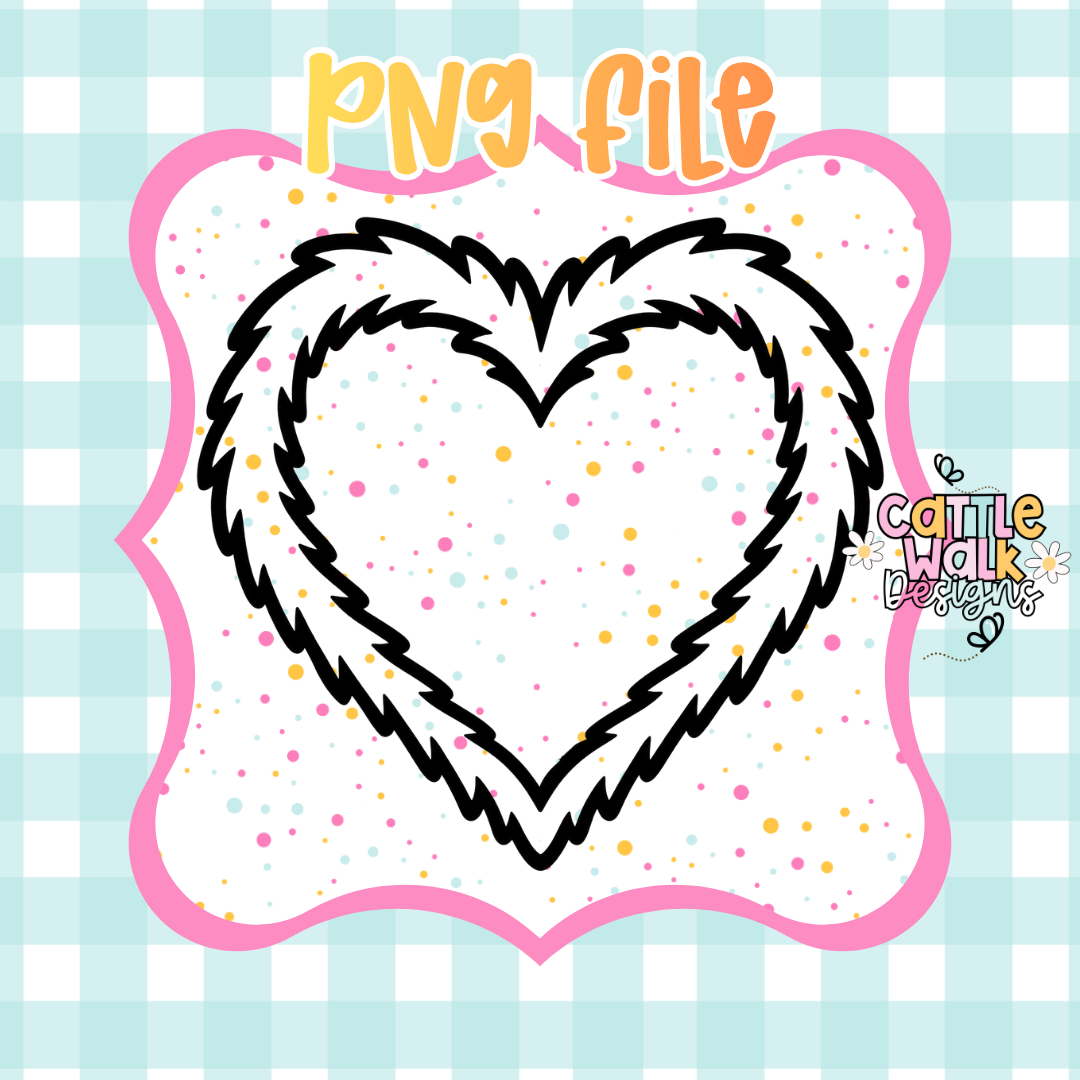 Fuzzy Heart Frame PNG | Fluffy Heart Outline Digital Download | Commercial Use