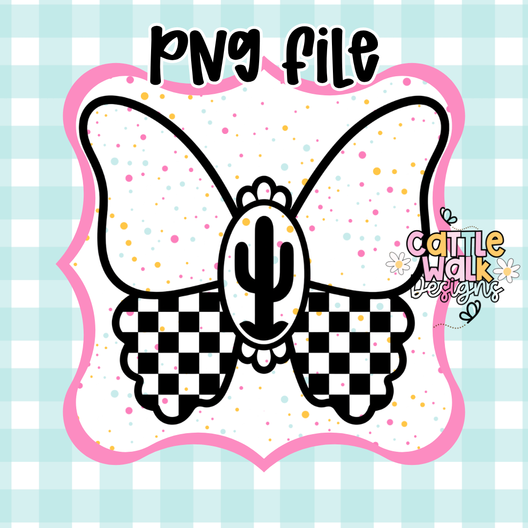 Western Cactus Butterfly PNG | Checkered Retro Butterfly | CWD-Style Thick Bold Outline | Cowgirl Freshie Design | Mold Friendly