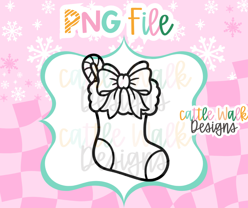 Christmas Stocking PNG | Candy Cane Stocking with Bow PNG | Girly Christmas Freshie Design | Holiday Freshie Mold PNG | Digital Download