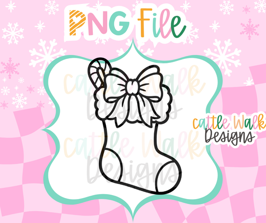 Christmas Stocking PNG | Candy Cane Stocking with Bow PNG | Girly Christmas Freshie Design | Holiday Freshie Mold PNG | Digital Download