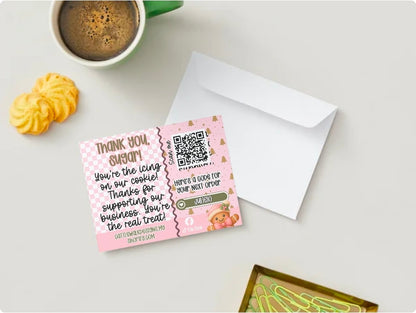 Sugar & Spice Editable Business Card Template + 6 Sweet Packaging Stickers | Gingerbread Canva Thank You Card for Small Businesses