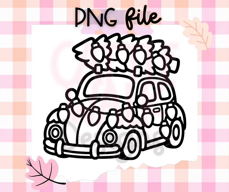 Christmas Bug Car PNG | Christmas Tree & Lights Digital Download