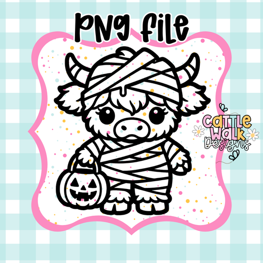 Highland Cow Mummy PNG File | Halloween Cow PNG | Thick Bold Outline | Mold Maker Friendly | Digital Download (No STL Resale)