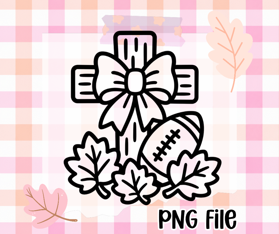 Football Cross with Bow PNG | Thick Black & White Outline | Freshie Mold Friendly | Digital Download