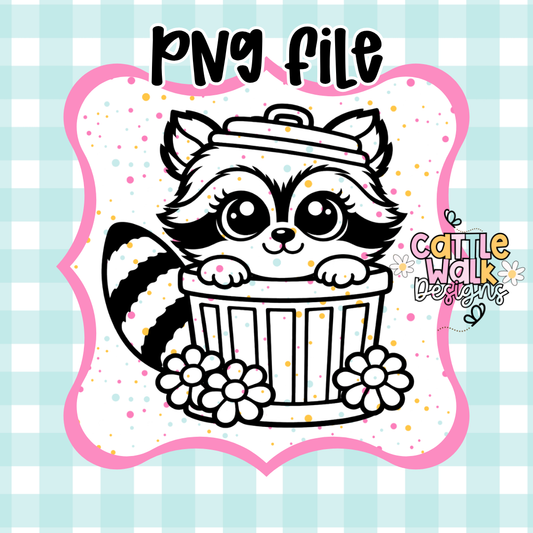 Baby Raccoon in Trash Can PNG 🦝🌼 | CWD Bold Outline Design