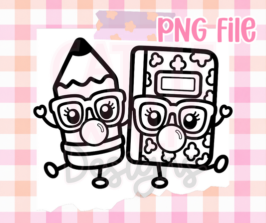 Pencil & Composition Notebook Besties PNG | School Supply PNG