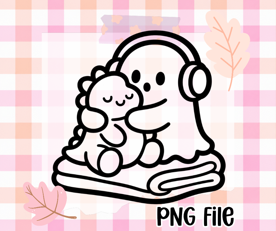 Autism Ghost Hugging Dino PNG | Thick Black & White Outline | Freshie Mold Friendly | Digital Download