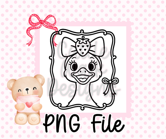 Strawberry Goose PNG • Cute Valentine Bow Goose • Framed Outline Clipart • CWD Thick Line Art