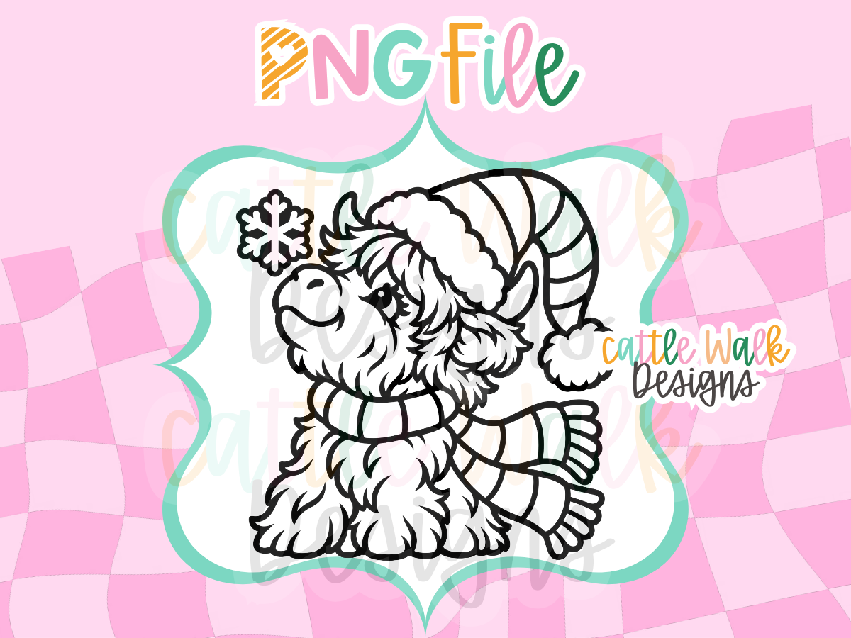 Christmas Highland Cow PNG | Santa Hat Highland Cow Freshie Design | Holiday PNG