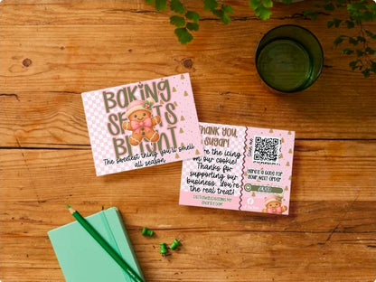 Sugar & Spice Editable Business Card Template + 6 Sweet Packaging Stickers | Gingerbread Canva Thank You Card for Small Businesses