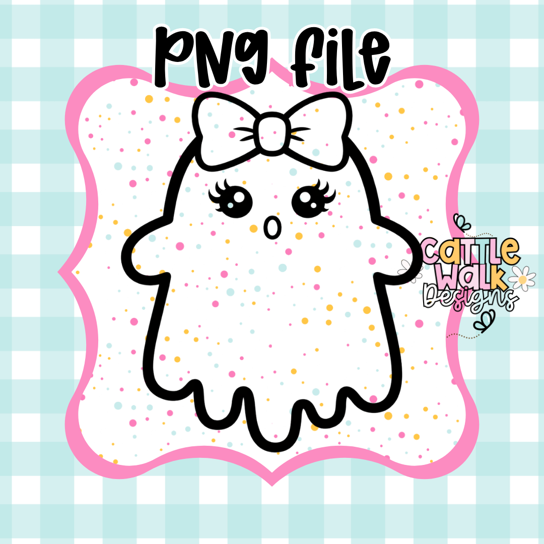 Cute Ghost PNG | Kawaii Ghost with Bow | Spooky Cute Halloween PNG | Simple Bold Outline Ghost | Freshie Mold PNG | CWD Style