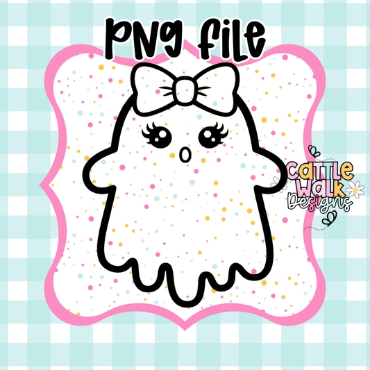 Cute Ghost PNG | Kawaii Ghost with Bow | Spooky Cute Halloween PNG | Simple Bold Outline Ghost | Freshie Mold PNG | CWD Style