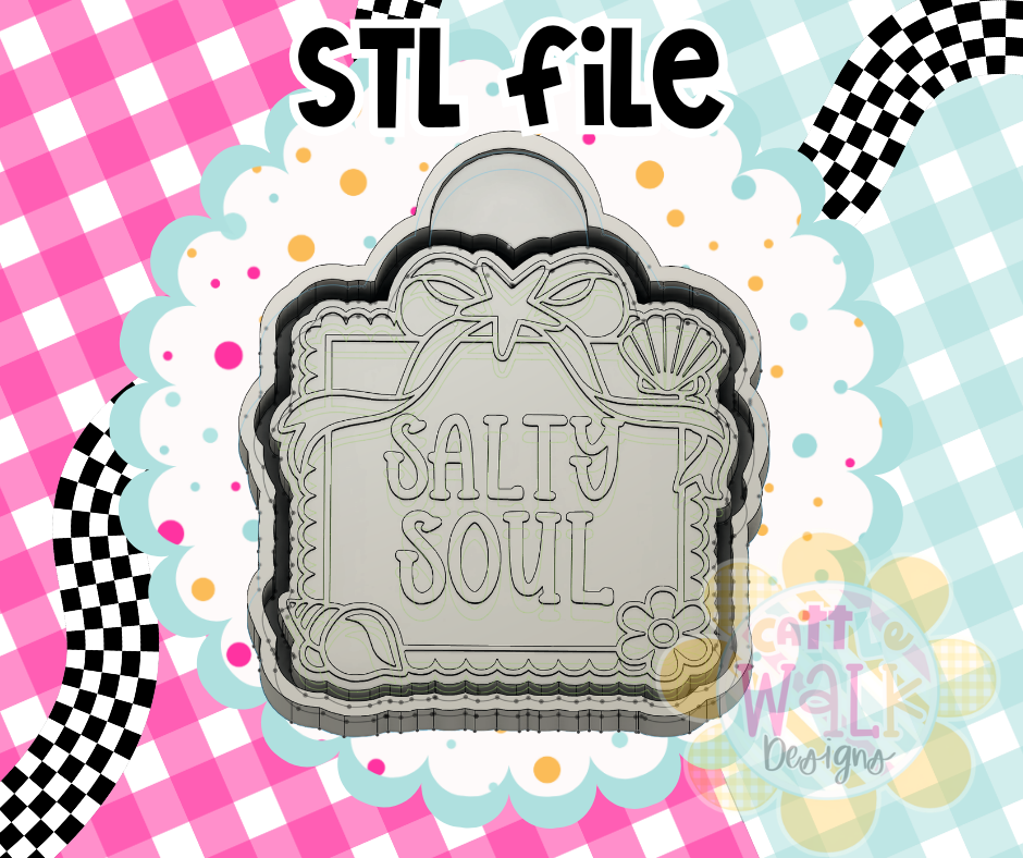 Salty Soul STL File | Coastal Stamp Frame Freshie Mold Design