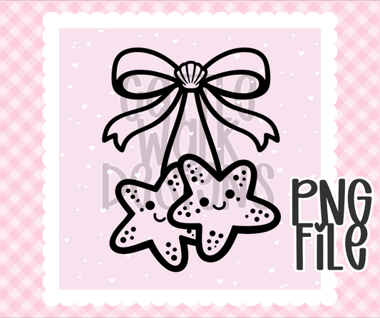 Coquette Bow with Baby Starfish PNG | Cute Ocean Design | Bold Black & White Outline | Freshie & Craft PNG