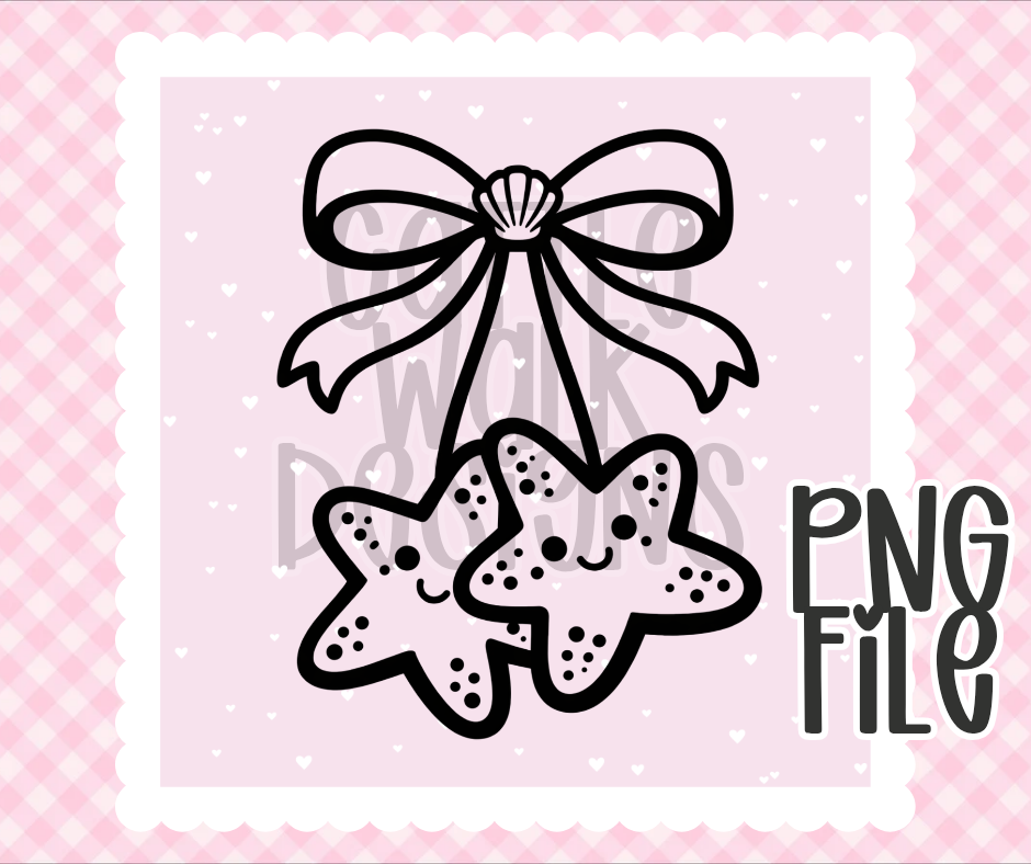 Coquette Bow with Baby Starfish PNG | Cute Ocean Design | Bold Black ...