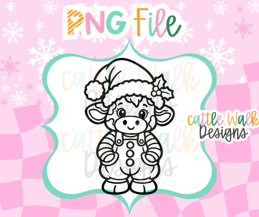 Christmas Cow PNG | Cow in Santa Hat & Overalls PNG | Cute Holiday Cow Freshie Design | Christmas Freshie Mold PNG | Digital Download