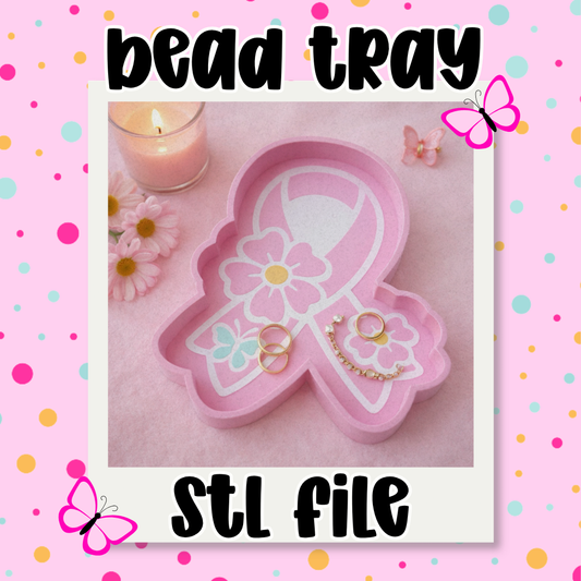 Cancer Ribbon Bead Tray STL File | Awareness Ribbon Trinket Tray | Layered 3D Print File