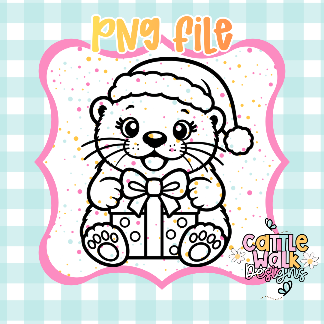 Cute Christmas Otter with Present PNG | Christmas Otter Sublimation Design | Kawaii Holiday PNG | Commercial Use