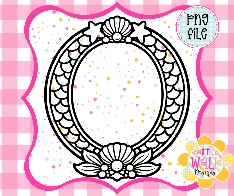 Mermaid Frame PNG | Seashell Mermaid Monogram Frame | Ocean Theme Sublimation Frame | Mermaid Scales Frame | Instant Download