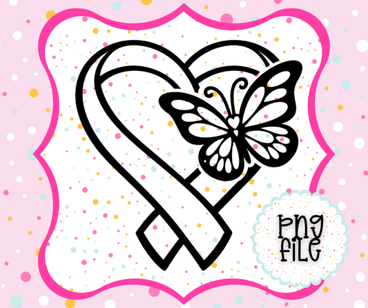 Breast Cancer Awareness Heart Ribbon PNG | Butterfly Support Ribbon | Awareness Freshie Design | Digital Download