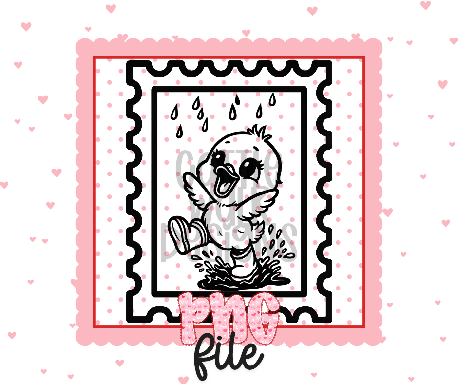 Rainy Day Duck Stamp Frame Black & White PNG – Bold Outline Freshie Design | Digital Download