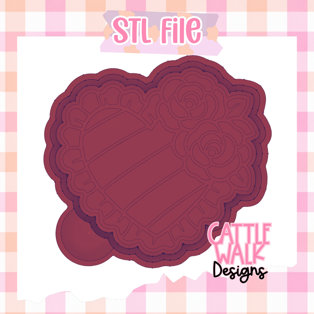 Striped Heart & Roses Freshie Mold STL File | Digital Download