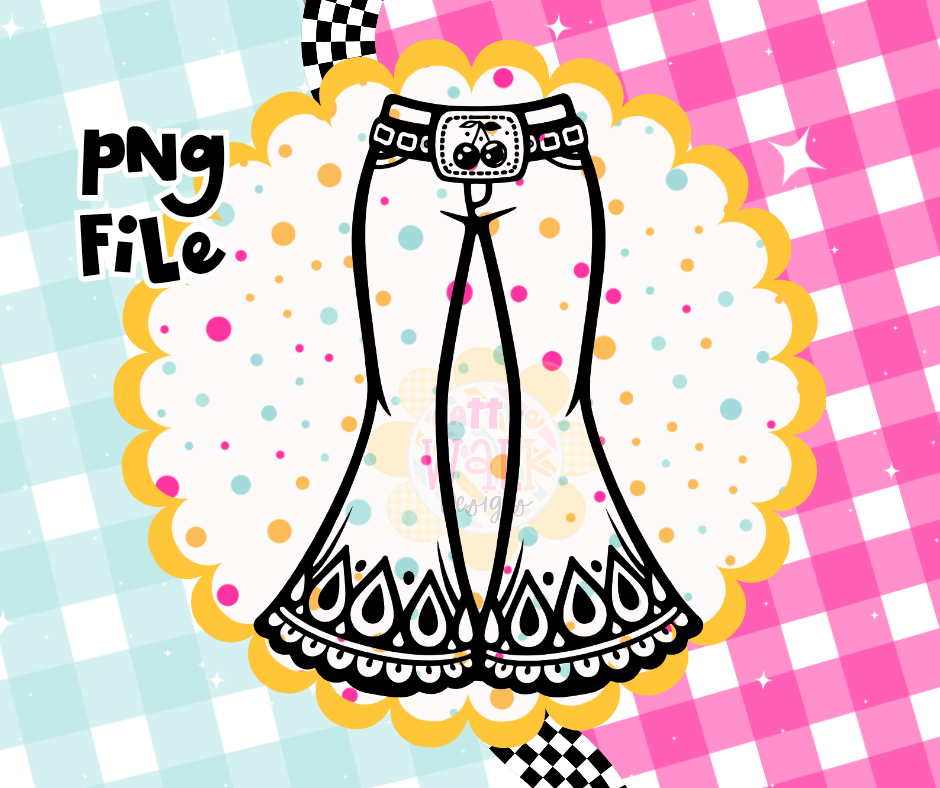 Retro Bell Bottoms PNG | Coquette Western Pants Design | Trendy Outfit PNG | Digital Download
