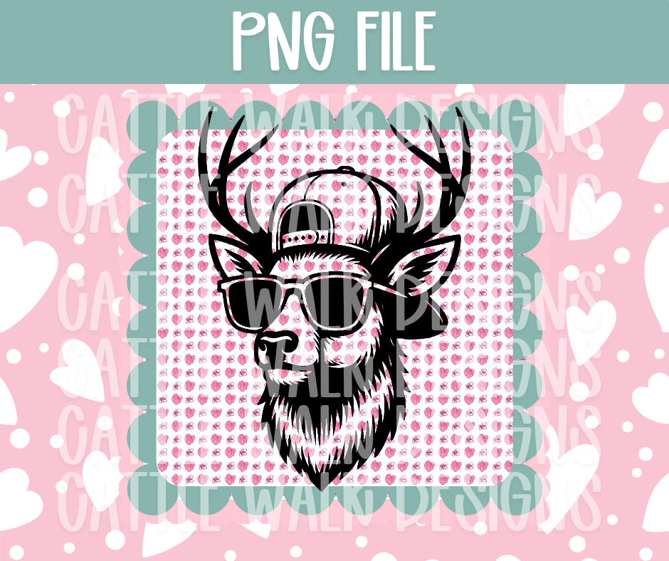 Cool Deer with Sunglasses PNG – Hipster Deer Clipart, Retro Woodland Buck, Valentine’s Deer PNG for Sublimation, Freshie, or Shirt Design