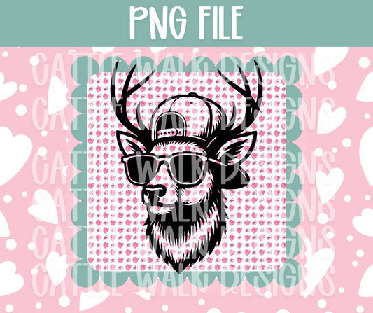 Cool Deer with Sunglasses PNG – Hipster Deer Clipart, Retro Woodland Buck, Valentine’s Deer PNG for Sublimation, Freshie, or Shirt Design