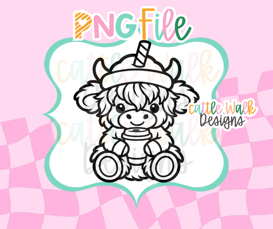Baby Highland Cow Coffee PNG | Cute Christmas Highland Digital Download