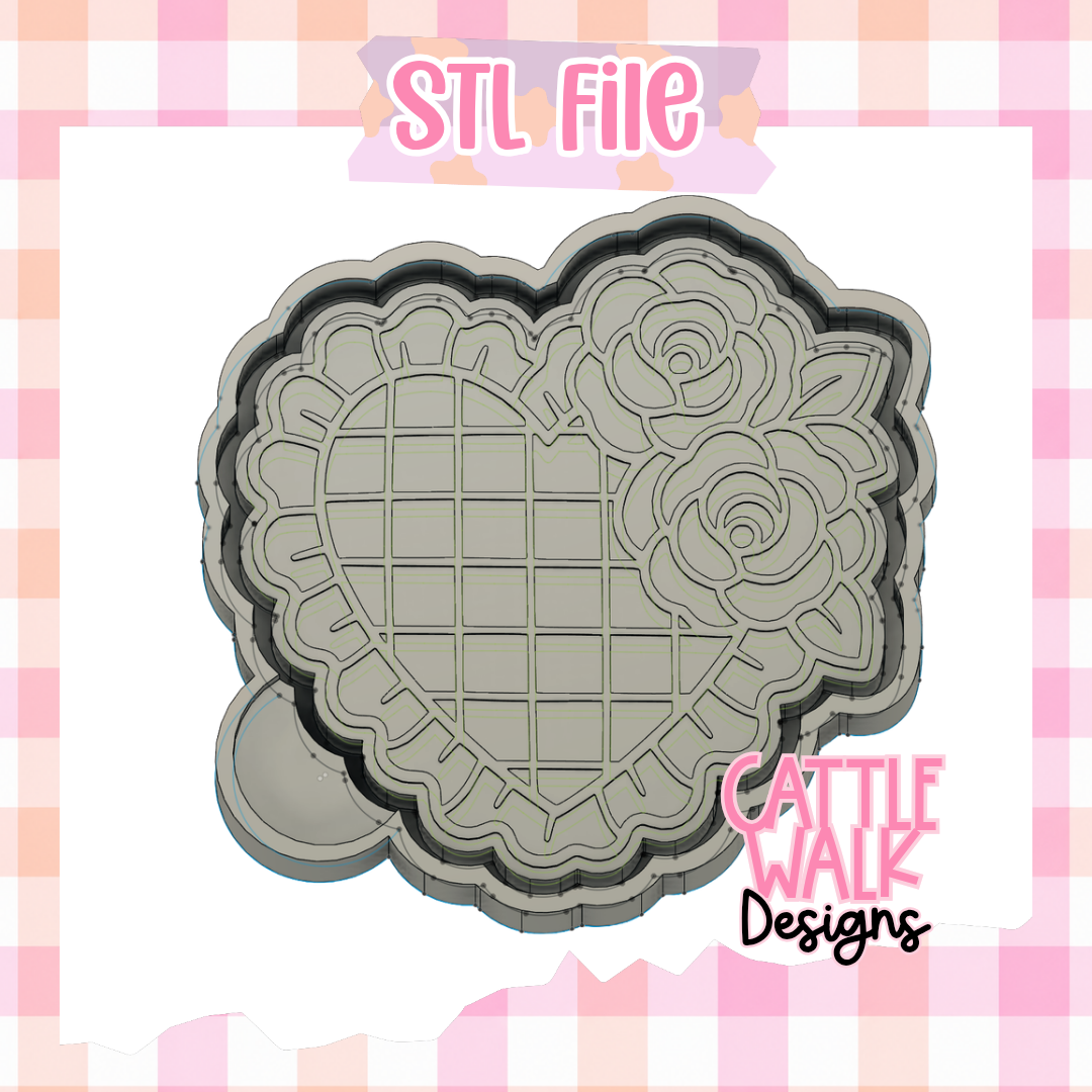 Gingham Heart & Roses Freshie Mold STL File | Digital Download