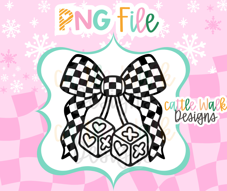 Valentine Dice Bow PNG | Checkered Bow with Heart Dice PNG | Girly Valentine Freshie Design | Digital Download