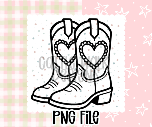 Heart Cowboy Boots Outline – Chunky Bold Western Freshie PNG
