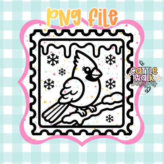 Winter Cardinal Stamp PNG | Cardinal Bird PNG | Snowy Cardinal PNG | Christmas Postage Stamp PNG | Digital Download