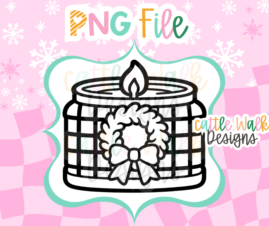 Christmas Wreath Candle PNG | Checkered Holiday Candle PNG | Christmas Bow & Wreath Freshie Design | Digital Download