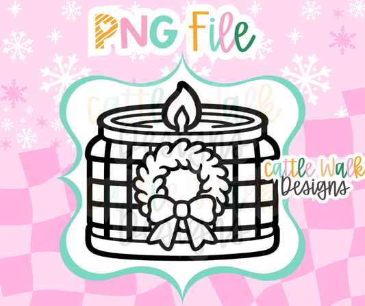 Christmas Wreath Candle PNG | Checkered Holiday Candle PNG | Christmas Bow & Wreath Freshie Design | Digital Download