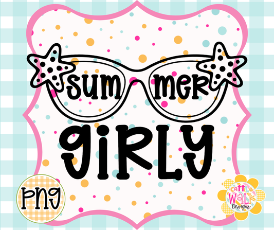 Summer Girly PNG | Starfish Sunglasses Beach Design | Bold Outline Freshie Digital Download