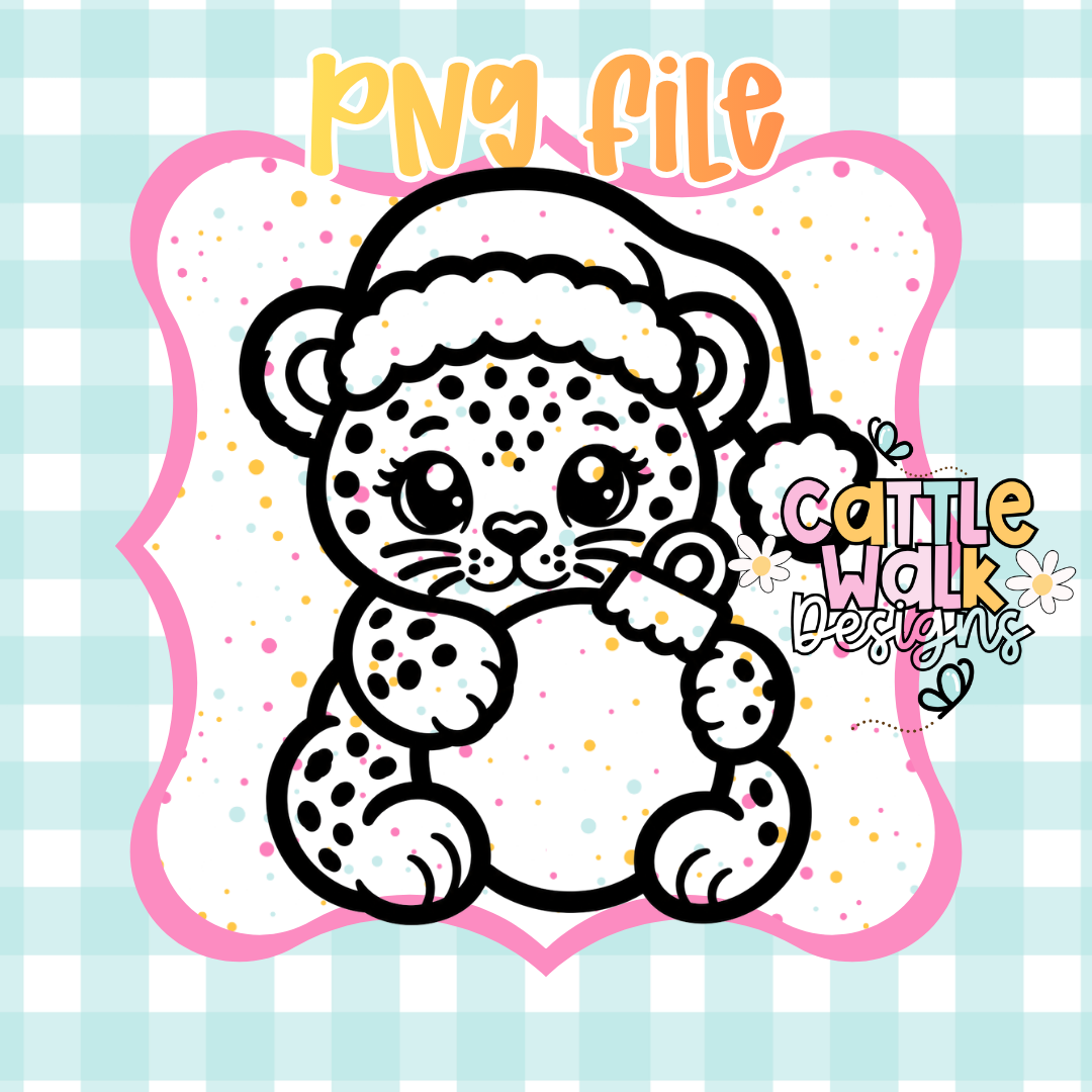 Cute Leopard Hugging Christmas Ornament PNG | Christmas Baby Leopard | Kawaii Holiday PNG | Digital Download | Freshie PNG | Sublimation Design