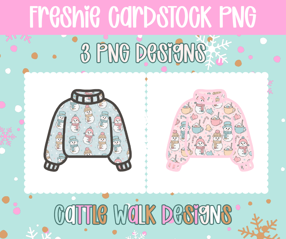 Snowman & Hot Cocoa Sweater Freshie Cardstock PNG Bundle | 3 Winter Christmas Designs | Cattle Walk Designs
