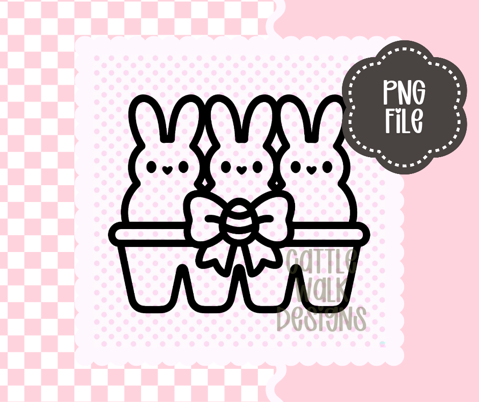 Bunny Peeps Egg Carton with Bow – Cute Easter PNG | Cattle Walk Designs