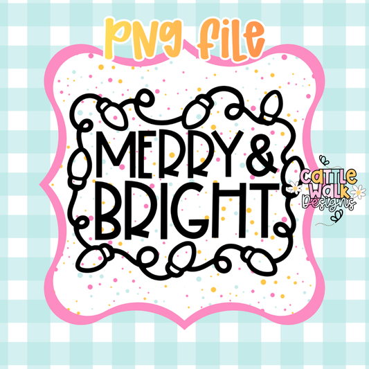 Merry & Bright Christmas Lights PNG | Holiday Quote Digital Download | Commercial Use
